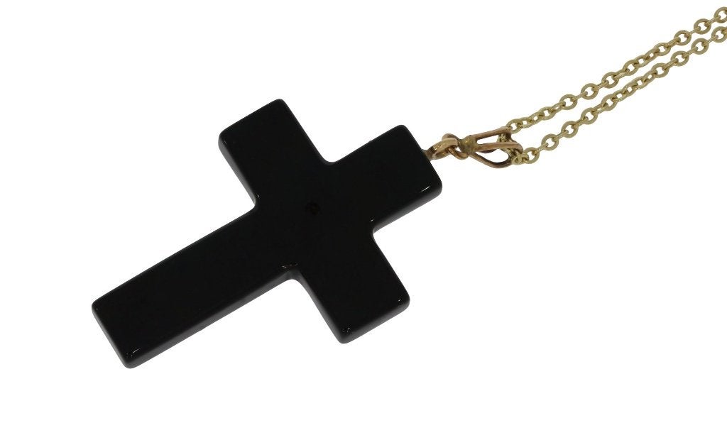 Kruis diamant onyx antiek ketting hanger 18k goud unisex, Ophalen of Verzenden, Goud, Hanger, Met edelsteen
