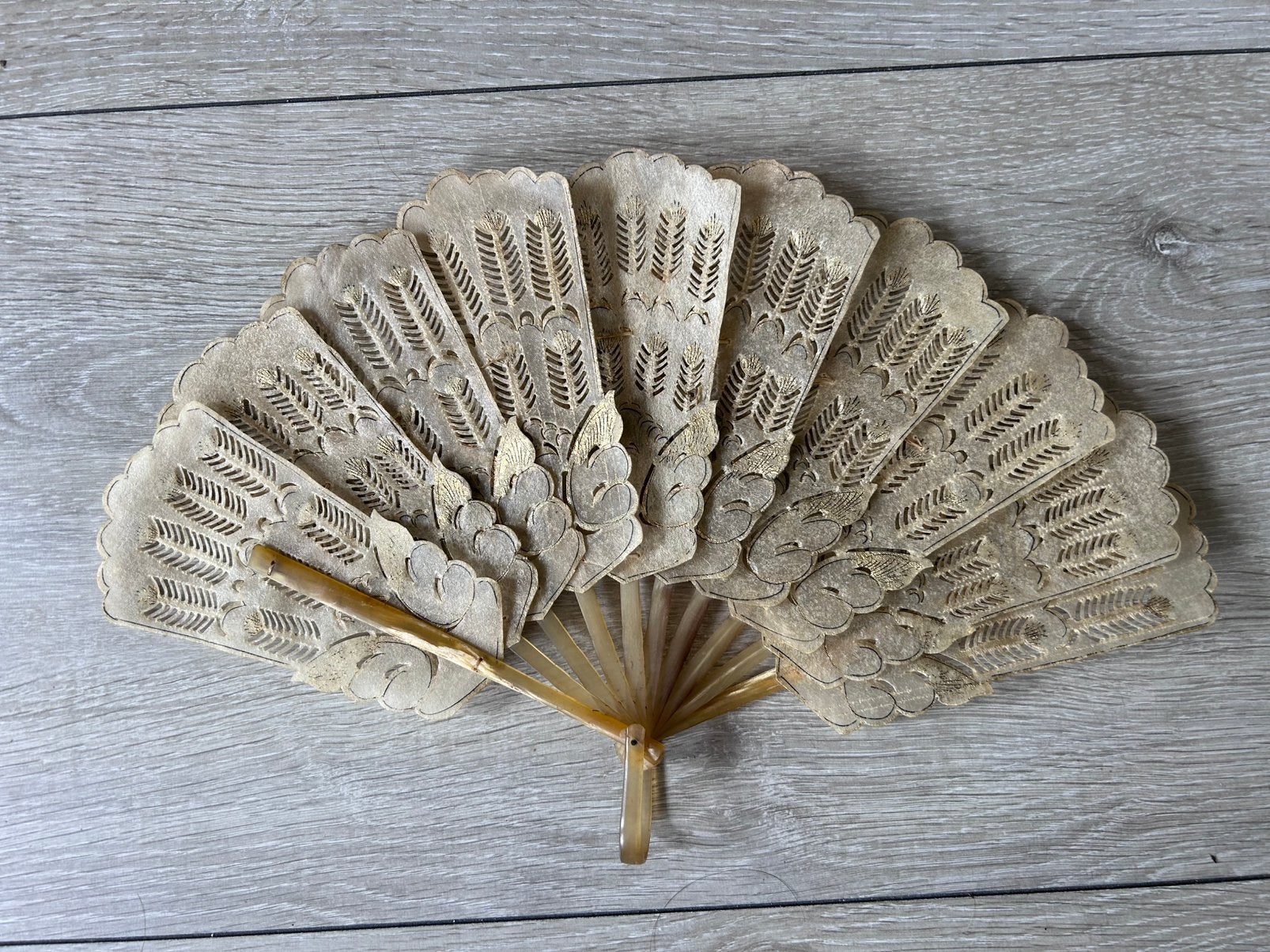 Antieke waaier. Hoorn pootjes., Ophalen of Verzenden