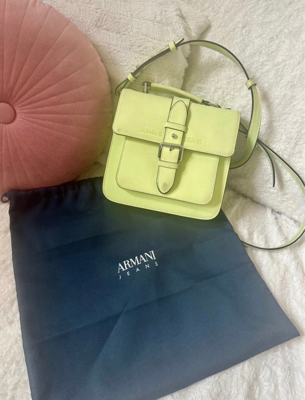 Acid green messenger bag Armani Jeans, Ophalen of Verzenden, Gebruikt, Groen, Schoudertasje