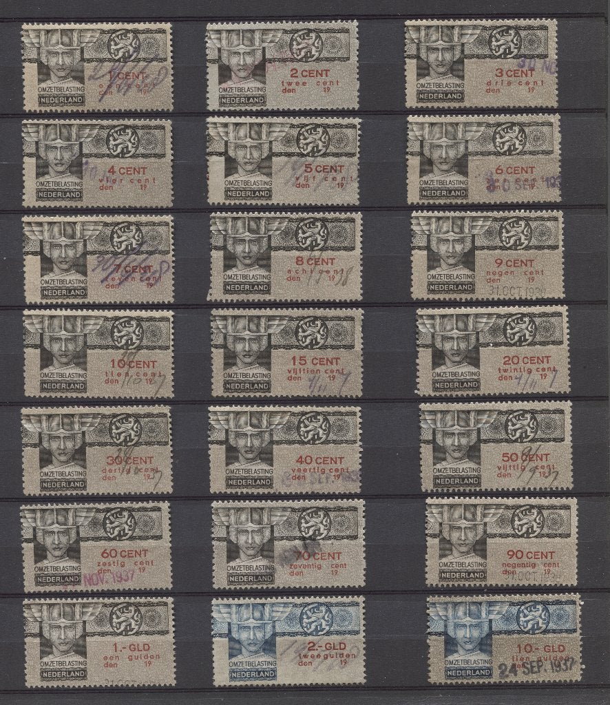 Set omzetbelastingzegels 1930-1940 21verschillende waarden, Verzenden, T/m 1940, Gestempeld