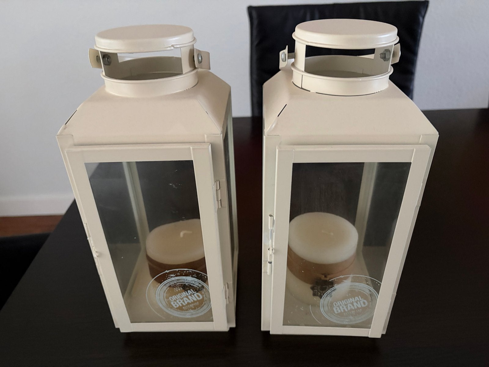 Set van 2 crèmekleurige lantaarns met kaarsen, Ophalen, Lantaarn, Zo goed als nieuw, Crème