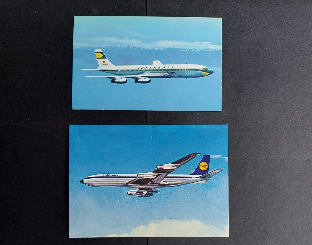2 Lufthansa Boeing 707 Jet ansichtkaarten (LU71), Ophalen of Verzenden, Gebruikt, Kaart, Foto of Prent