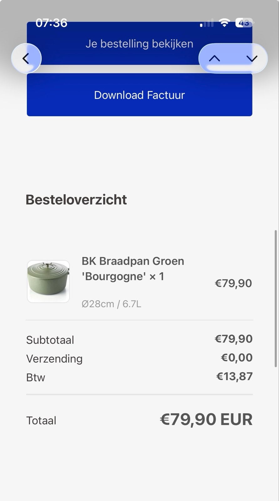 BK Braadpan Groen 'Bourgogne' Ø28cm / 6.7L, BK, Ophalen of Verzenden, Zo goed als nieuw, Geschikt voor inductie
