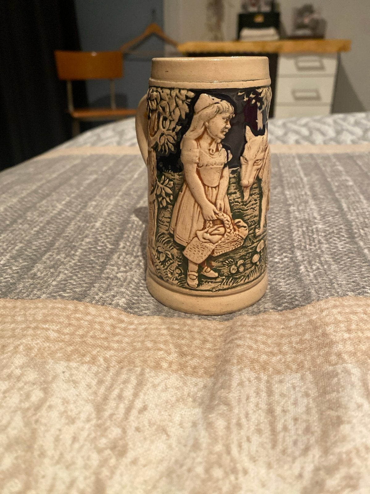 Vintage Bierpul Roodkapje en Wolf Reliëf Keramiek, Ophalen of Verzenden