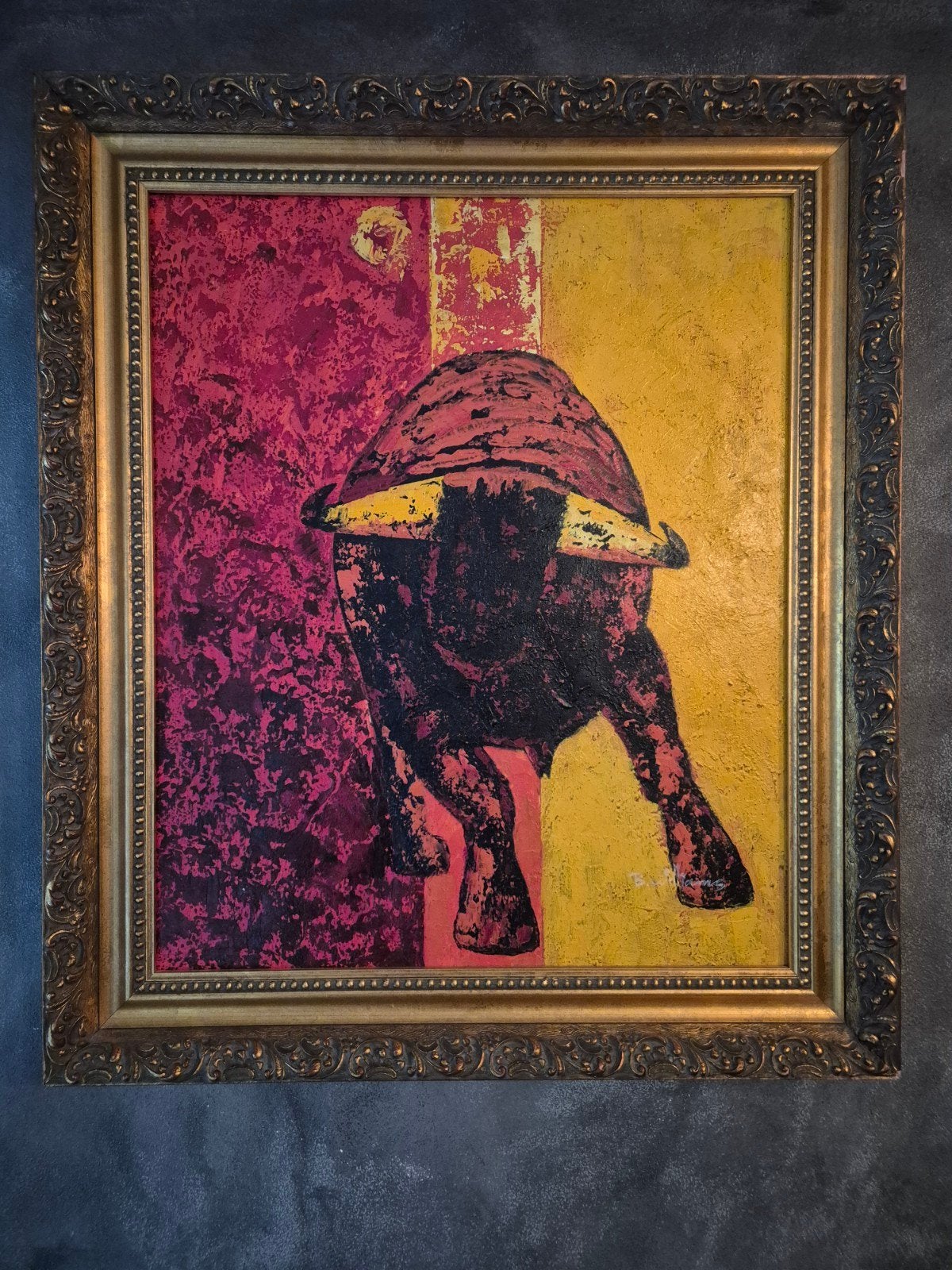 schilderij Instinct ( stier ) van B Williams in mooie lijst, Antiek en Kunst, Gesigneerd, Ophalen of Verzenden, Dieren, Olieverf