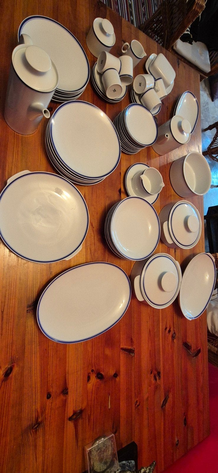 Uitgebreid Thomas Rosenthal servies - Wit met blauwe rand, Ophalen, Gebruikt, Porselein, Overige stijlen