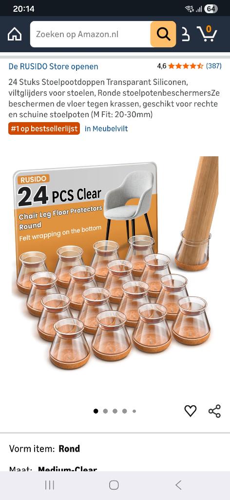 Stoelpootdoppen doorzichtig met vilt, Ophalen of Verzenden, Nieuw, Bruin, Vijf, Zes of meer stoelen