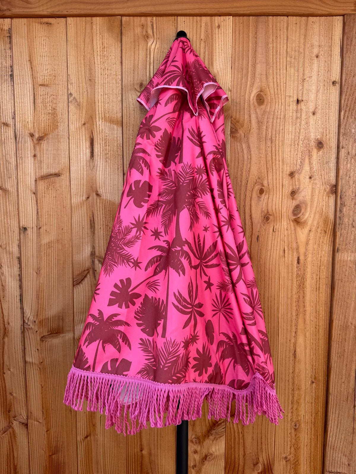 Roze/Rode Palmboom Parasol met Franjes Ø 200 cm, Tuin en Terras, Ophalen, Nieuw, 1 tot 2 meter, Strandparasol