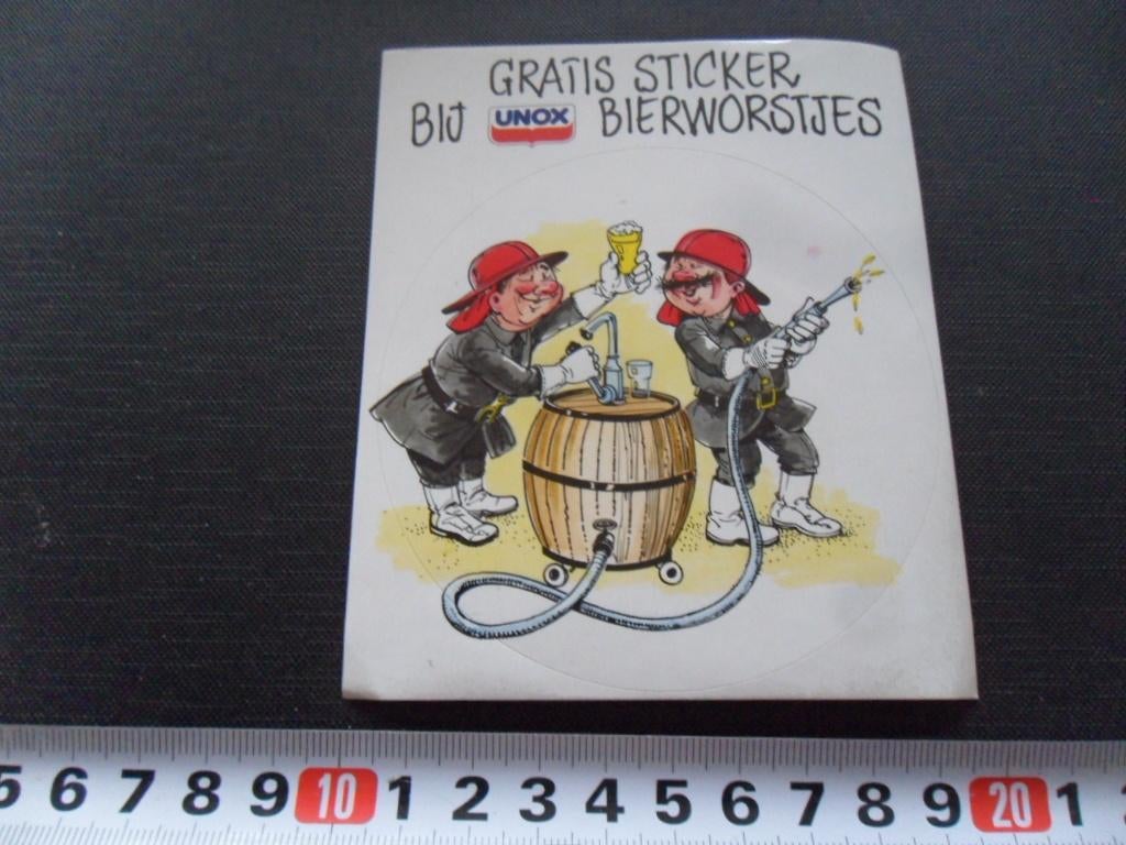 sticker  UNOX Bierworstjes  Brandweer, Ophalen, Zo goed als nieuw