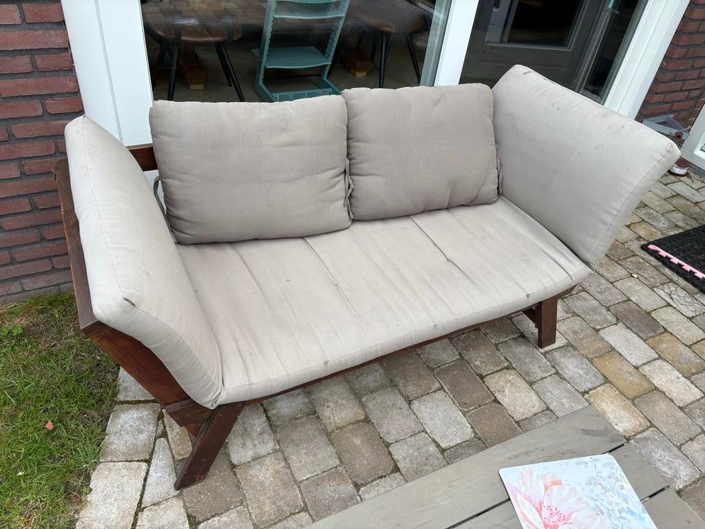 Tuinbank met uitklapbare zijkanten - Hout, Tuin en Terras, Tuinbanken, Ophalen, Gebruikt, Hout