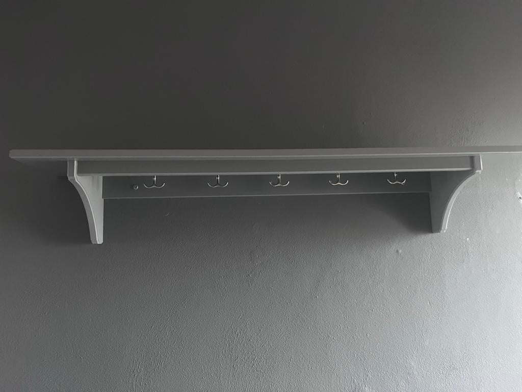 Grijze IKEA STENSTORP wandkapstok met plank en haken, Gebruikt, Minder dan 100 cm, Hout, Ophalen