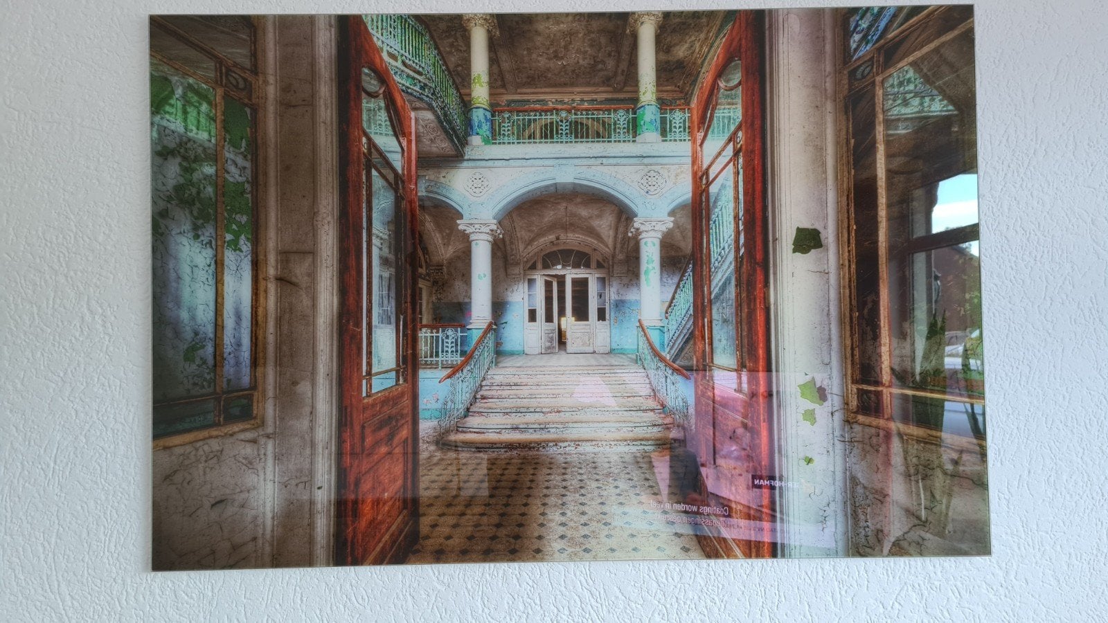 Glazen wanddecoratie 120x80cm - Verlaten gebouw, Ophalen, Zo goed als nieuw, 100 tot 125 cm, Foto of Poster