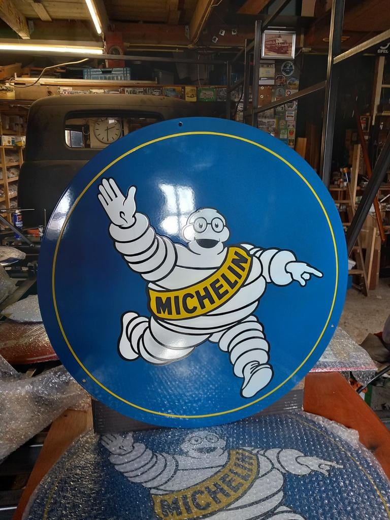 Super mooi groot emaile bord  Michelin  55cm, Ophalen of Verzenden, Zo goed als nieuw, Reclamebord