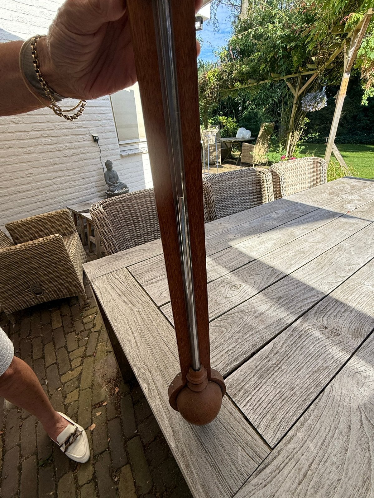 Antieke Barometer/Thermometer - Hout - 94x10 cm, Ophalen, Gebruikt, Barometer