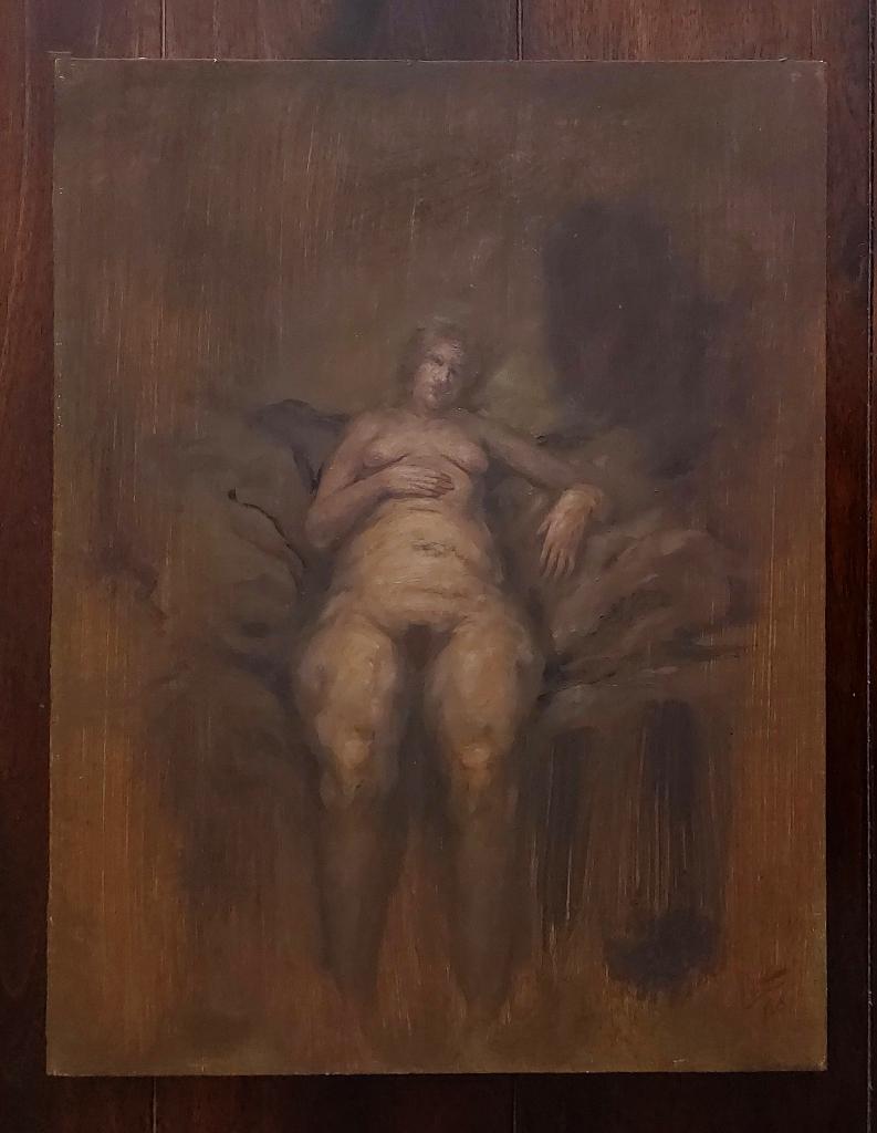 Schilderij van Naakte Vrouw Zittend - Olieverf, Ophalen of Verzenden