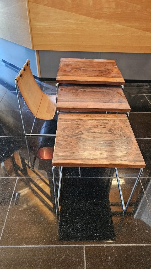 Vintage Brabantia bijzettafel en tijdschriftenrek, Minder dan 55 cm, Gebruikt, Vierkant, Hout