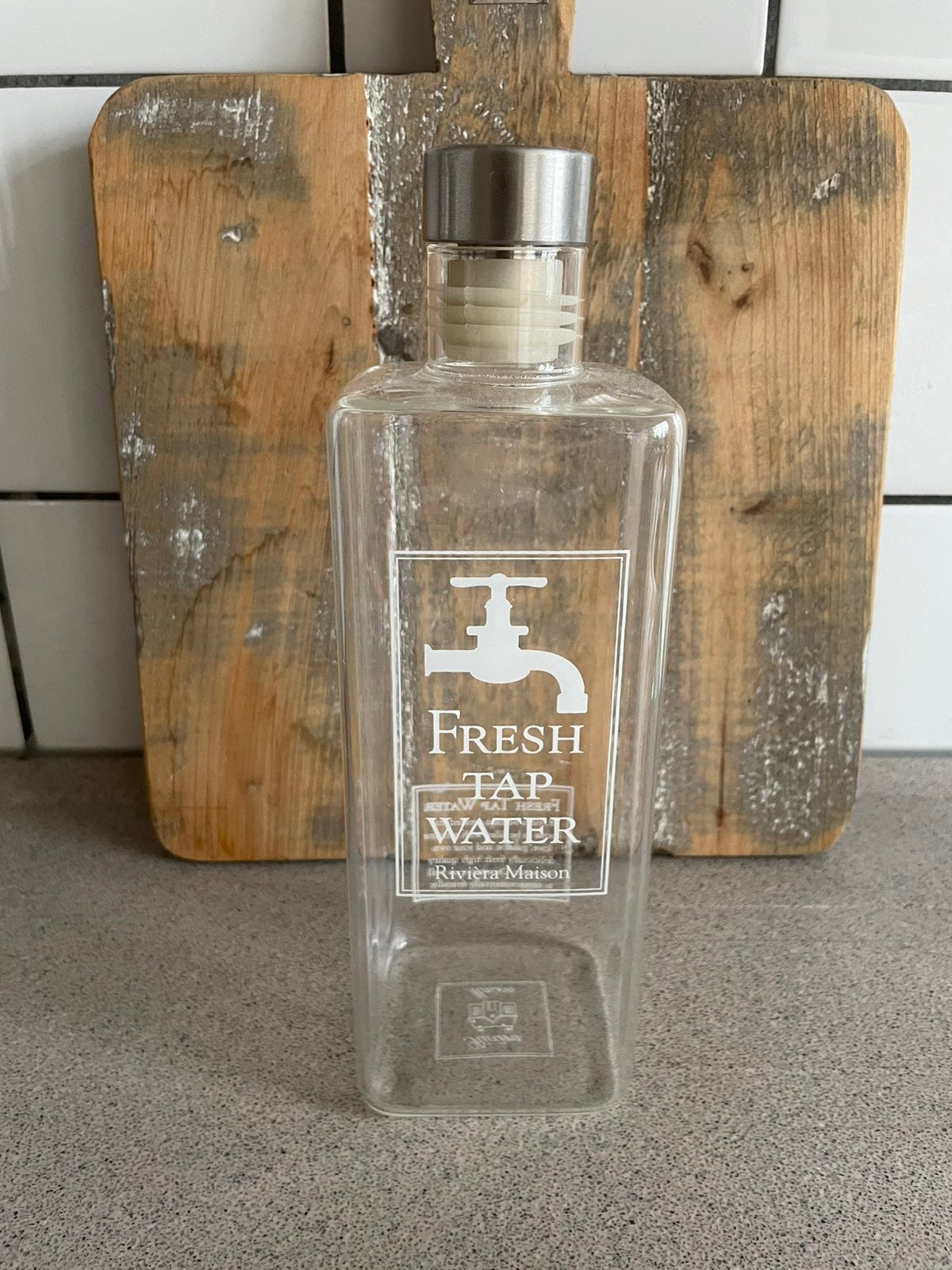 Glazen karaf fles Riviera Maison tap water met dop, Ophalen of Verzenden, Zo goed als nieuw