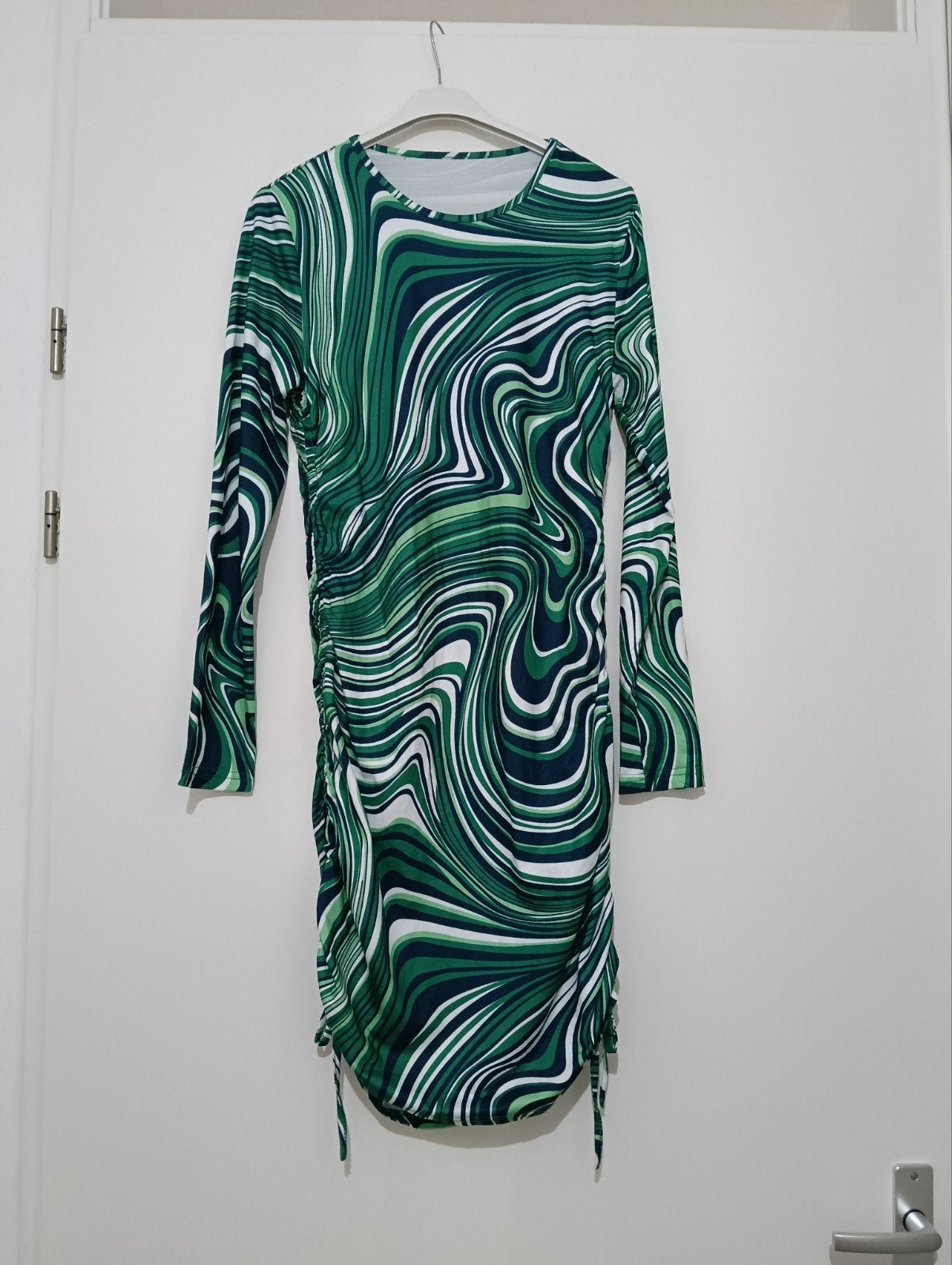 Shein jurk met marmerprint - Groen/Wit/Blauw, Maat 42/44 (L), Ophalen of Verzenden, Zo goed als nieuw, SHEIN