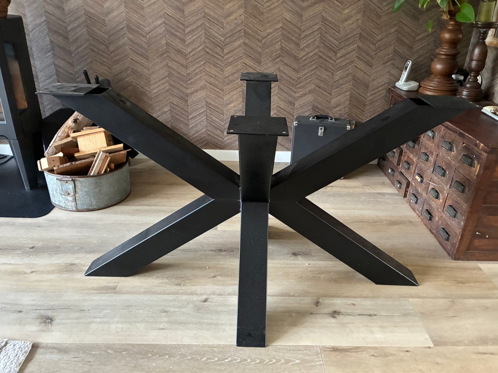 Zwart Stalen matrix eettafel onderstel 140 x 80 x 74, Ophalen, Tafelpoot, Gebruikt, 100 tot 150 cm