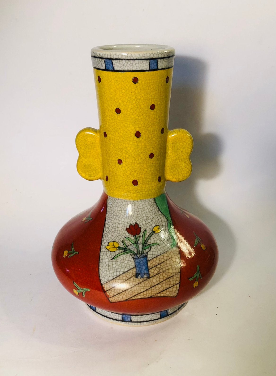 Prachtig uniek vaasje, keramiek, met tulpen, Ophalen of Verzenden