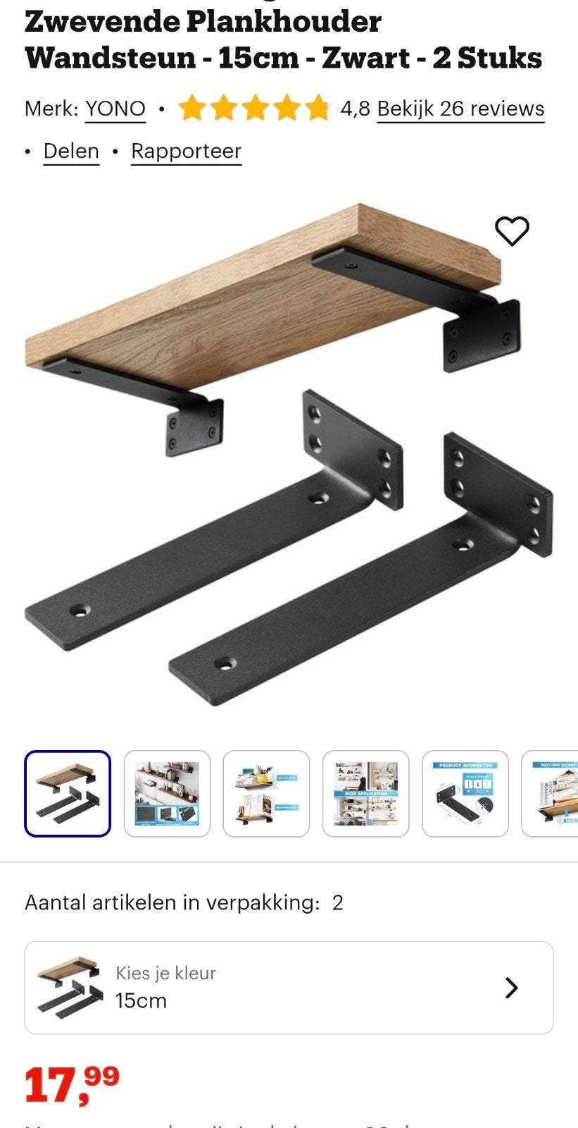 10 st nieuwe Plankhouder Wandsteun - 15cm - Zwart, Ophalen of Verzenden, Nieuw