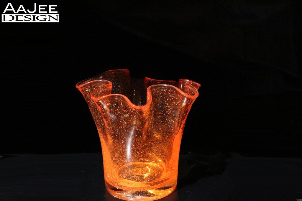 Fidrio Wave – Zakdoekvaas – Orange Bubble – Oranje – Mini, Huis en Inrichting, Gebruikt, Handgemaakt, 14 cm, Oranje