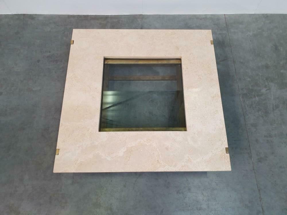 Maison Jansen travertin messing glas vintage 60's, Antiek en Kunst, Kunst | Designobjecten, Ophalen, Tafel, Gesigneerd