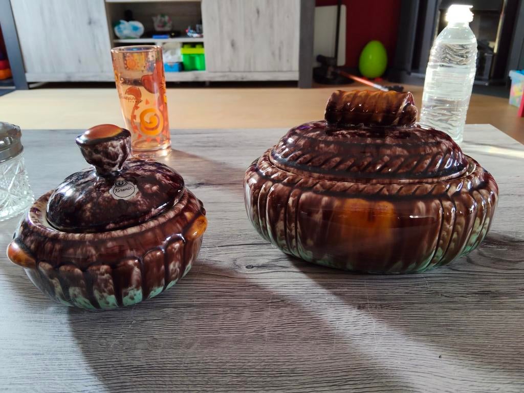 Vintage Keramiek Potten Set - Bruin Geglazuurd, Antiek en Kunst, Antiek | Keramiek en Aardewerk, Ophalen of Verzenden