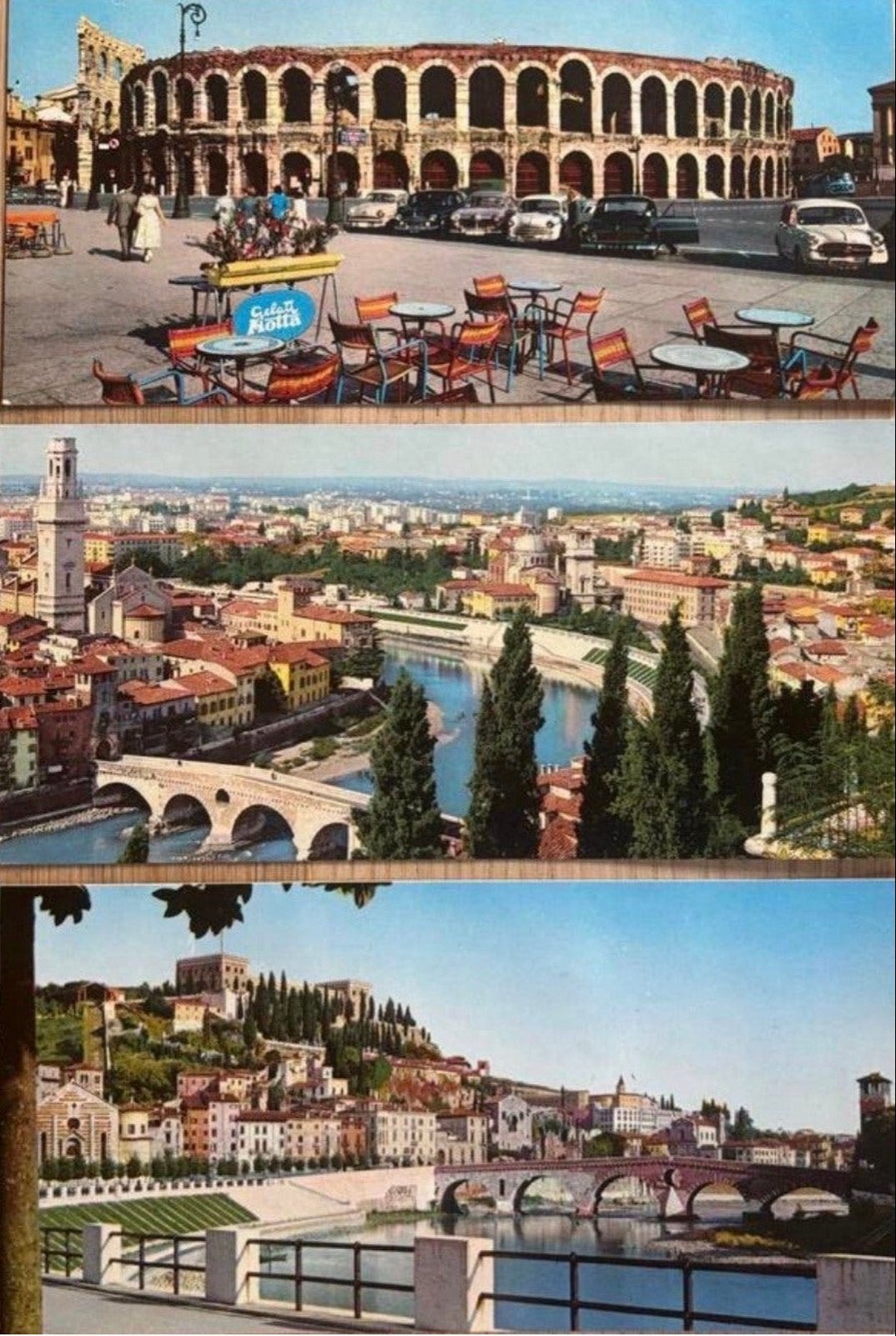 Vintage Ansichtkaart Verona Italië - Arena, Adige, Stad, Ophalen of Verzenden, 1960 tot 1980, Gelopen, Italië