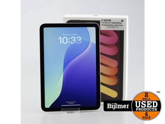iPad Mini A17 128GB Wifi/5G Starlight Incl Bon | Nette Staat, Computers en Software, Apple, Zo goed als nieuw, Support@apple.com