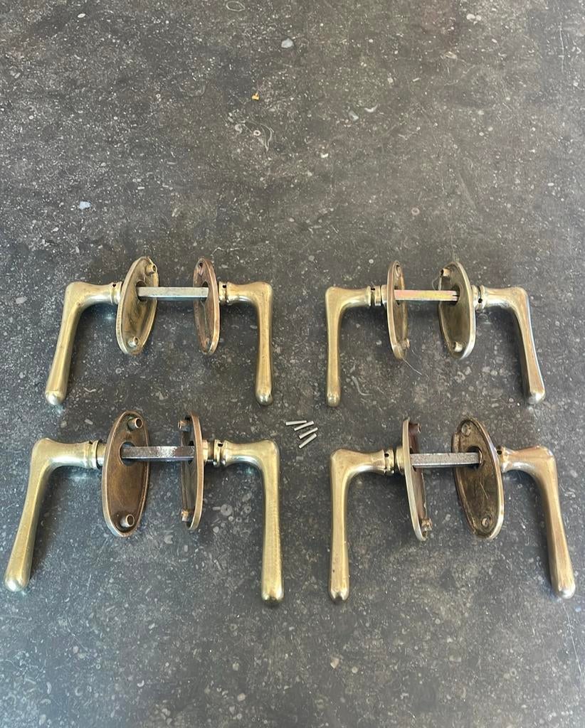 4xset Messing Gouden Deurklinken 1900 ANTIEK vintage klinken, Ophalen of Verzenden