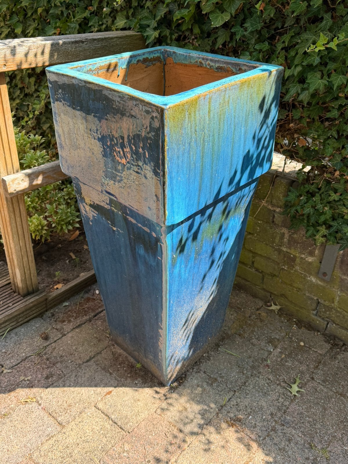 Blauwe bloempot, Zo goed als nieuw, Aardewerk, 70 cm of meer, Ophalen