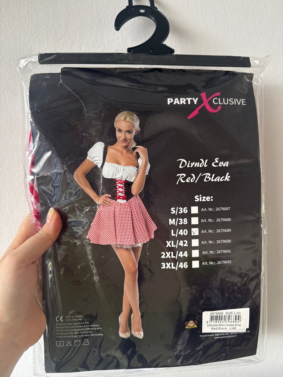 Dirndl Eva Rood/Zwart Oktoberfest Kostuum Maat L/40, Kleding | Dames, Maat 38/40 (M), Nieuw, Ophalen of Verzenden, Overige thema's