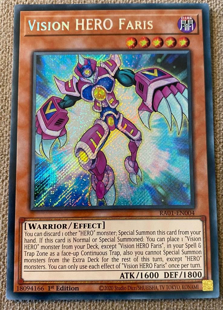 Yu-Gi-Oh! Vision HERO Faris RA01 1st Edition !, Ophalen of Verzenden, Zo goed als nieuw, Losse kaart, Foil