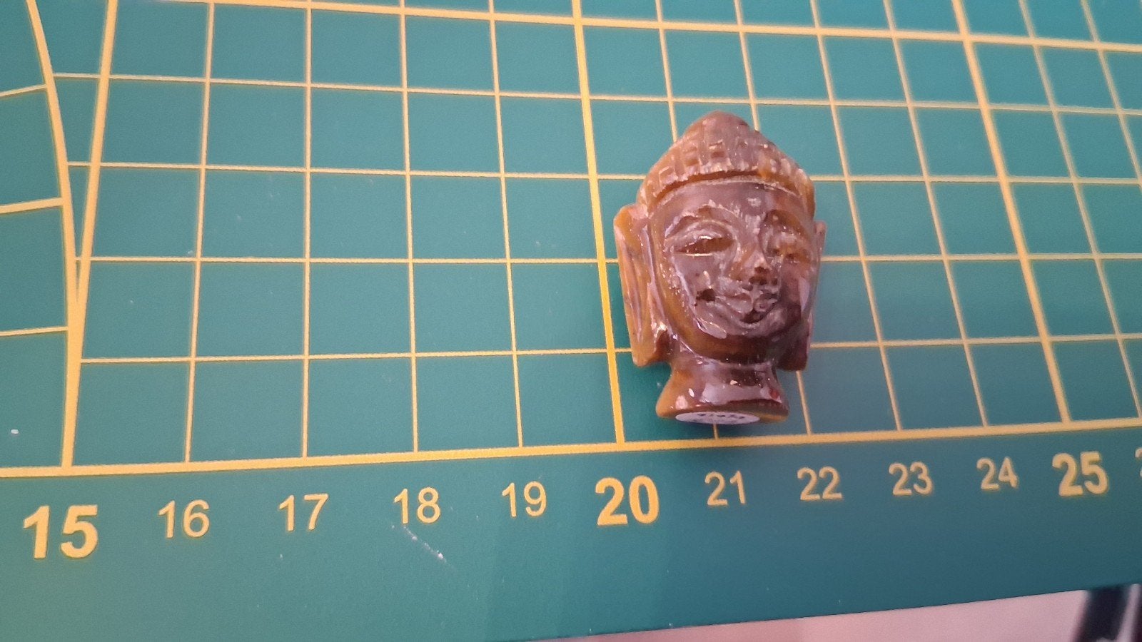 Boeddha hoofd van Tijgeroog. 3.5 cm, Verzenden, Steen/keramiek, Nieuw, Bruin