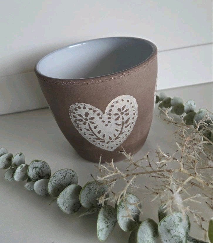 Keramische bloempot met hartjespatroon H:12cm B:13cm, Ophalen, Rond, Nieuw, Aardewerk