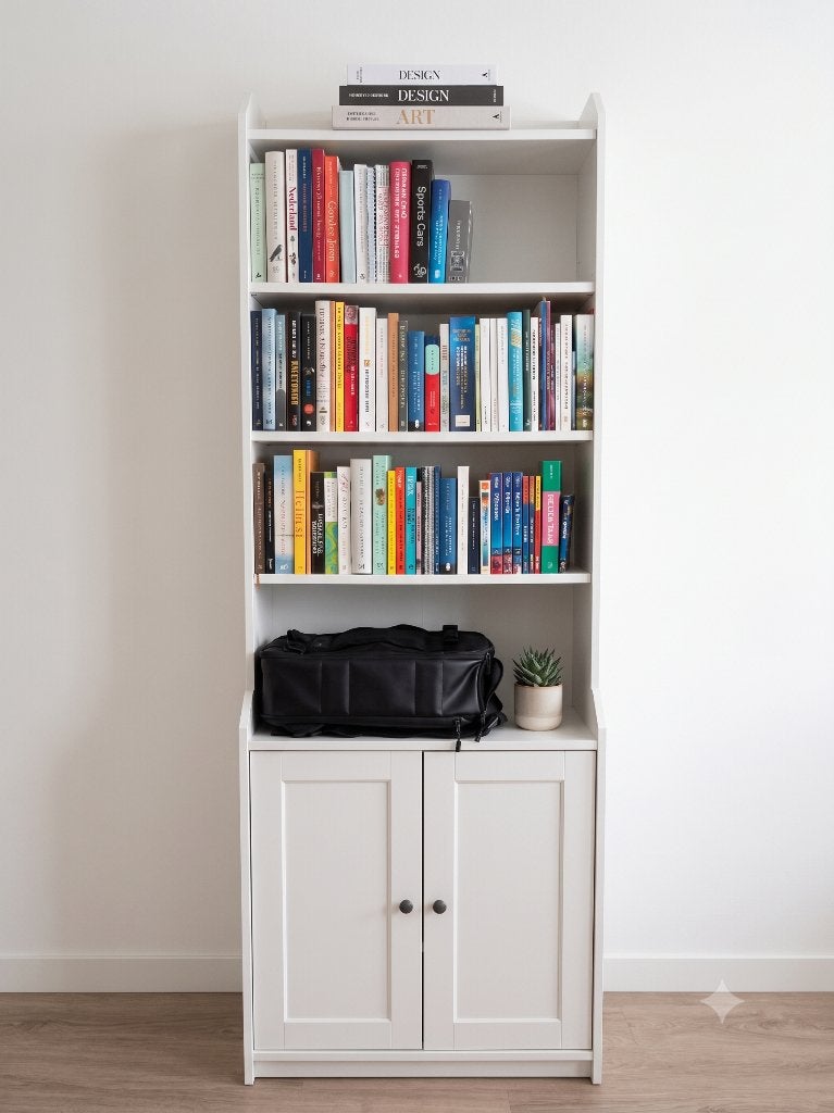 IKEA HAUGA hoge boekenkast met 2 deuren wit, Ophalen, Met deur(en), 50 tot 100 cm, Zo goed als nieuw