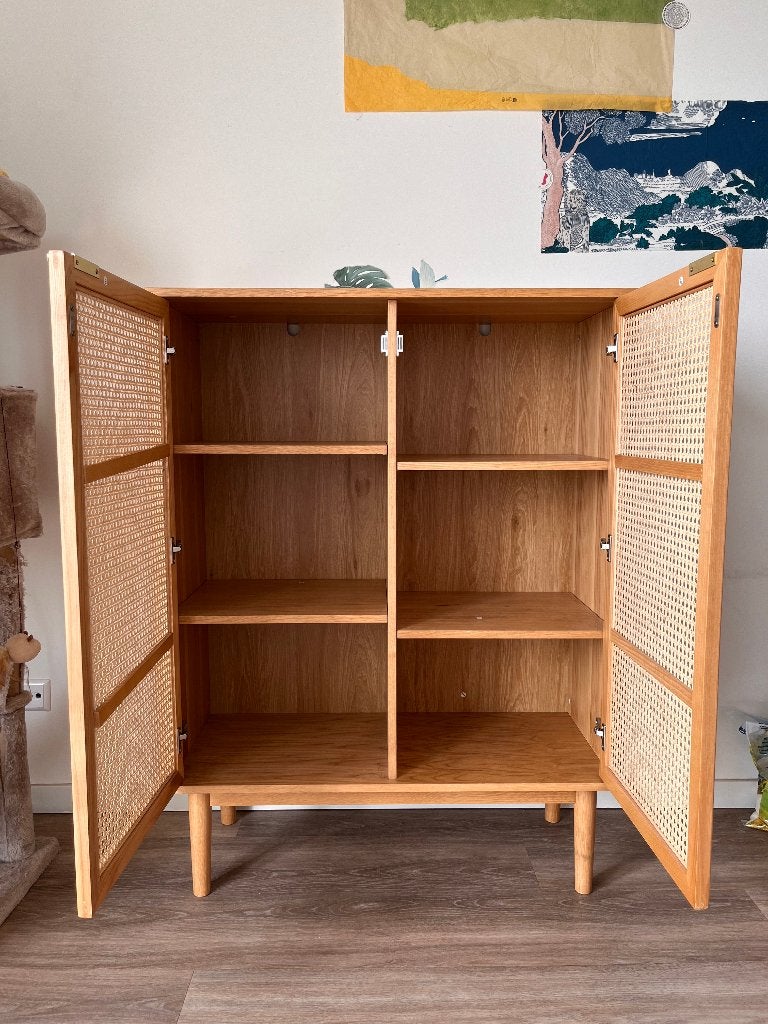 Kasten - Rotan deuren - Eiken kleur - Naturel - 120x90x40cm, Ophalen, Met deur(en), 100 tot 150 cm, Zo goed als nieuw