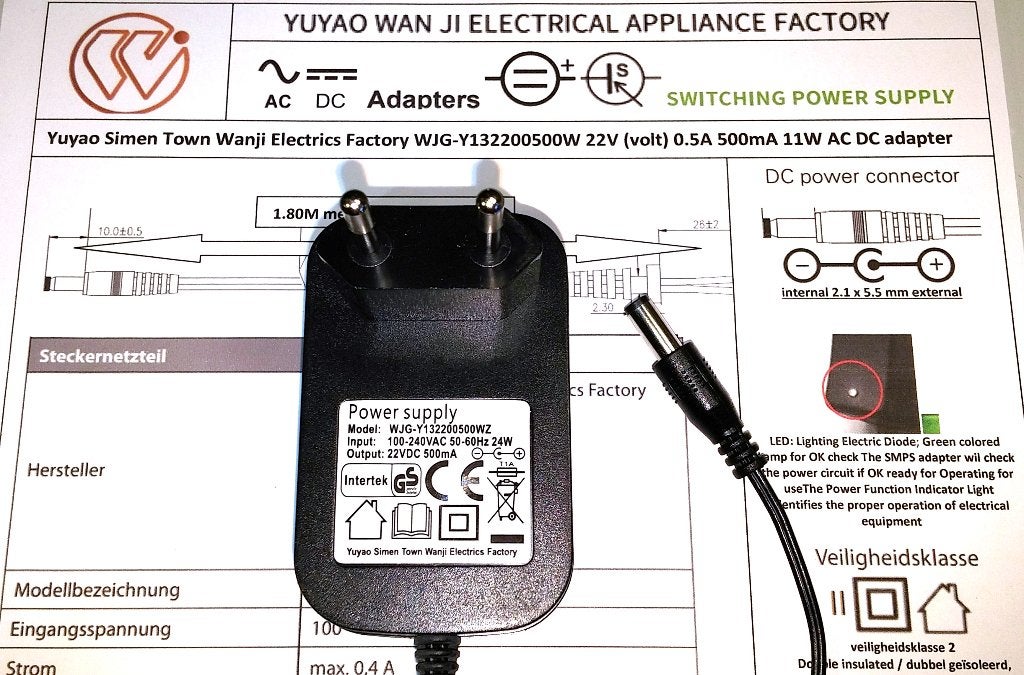 Wanji MEDION WJG-Y132200500W 22V 0.5A AC DC Adapter MD10731, Ophalen of Verzenden, Nieuw