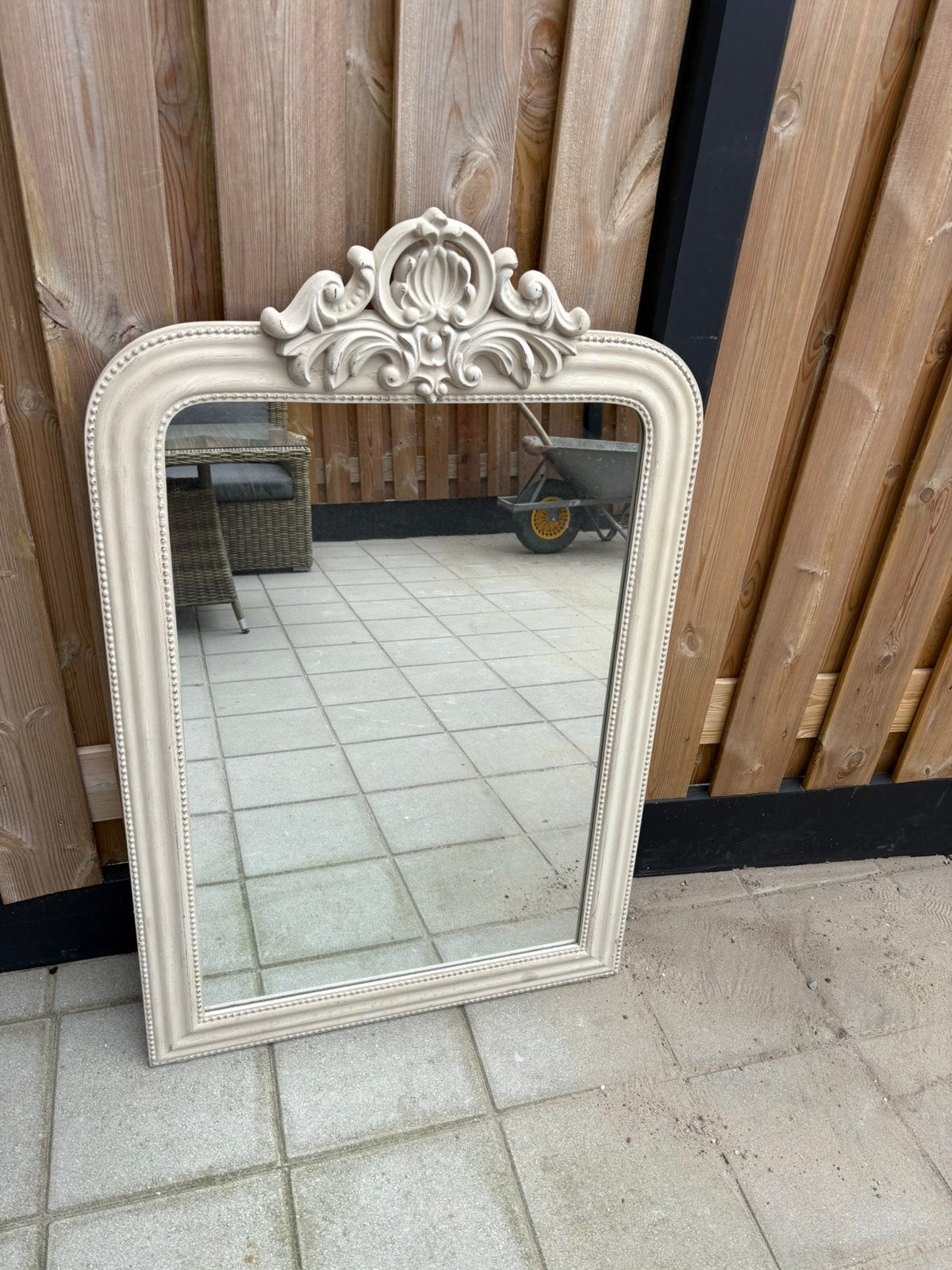 Brocante spiegel met kuif, Ophalen, Rechthoekig