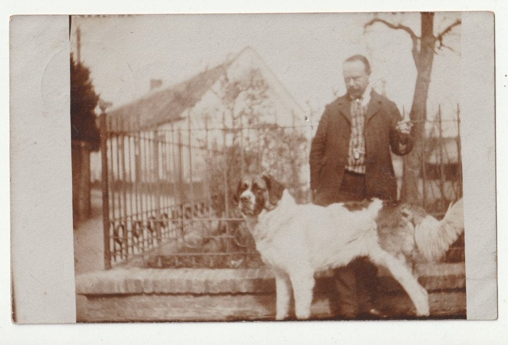 Fotokaart man met hond Huissen ? 1910 / gaatje midden, Verzenden, Voor 1920, Gelopen, Gelderland