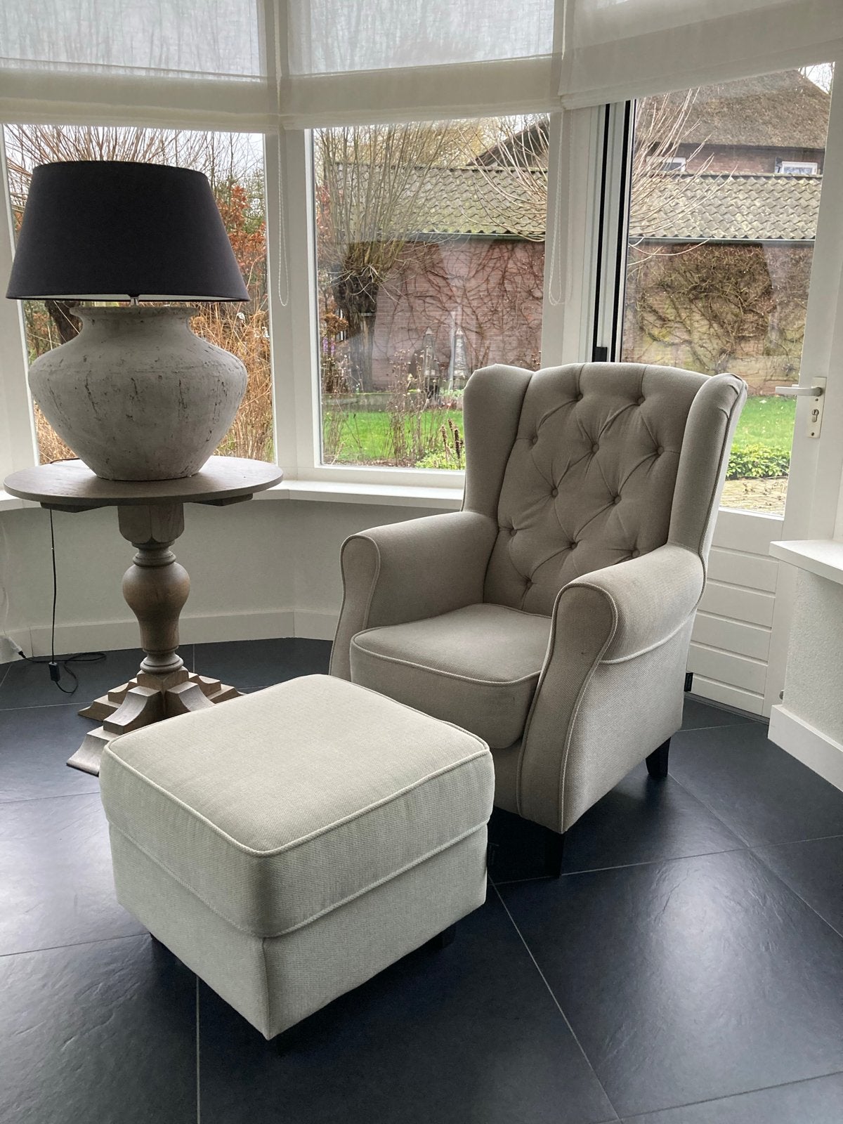 fauteuil met hocker, Ophalen, Gebruikt, Stof, 75 tot 100 cm