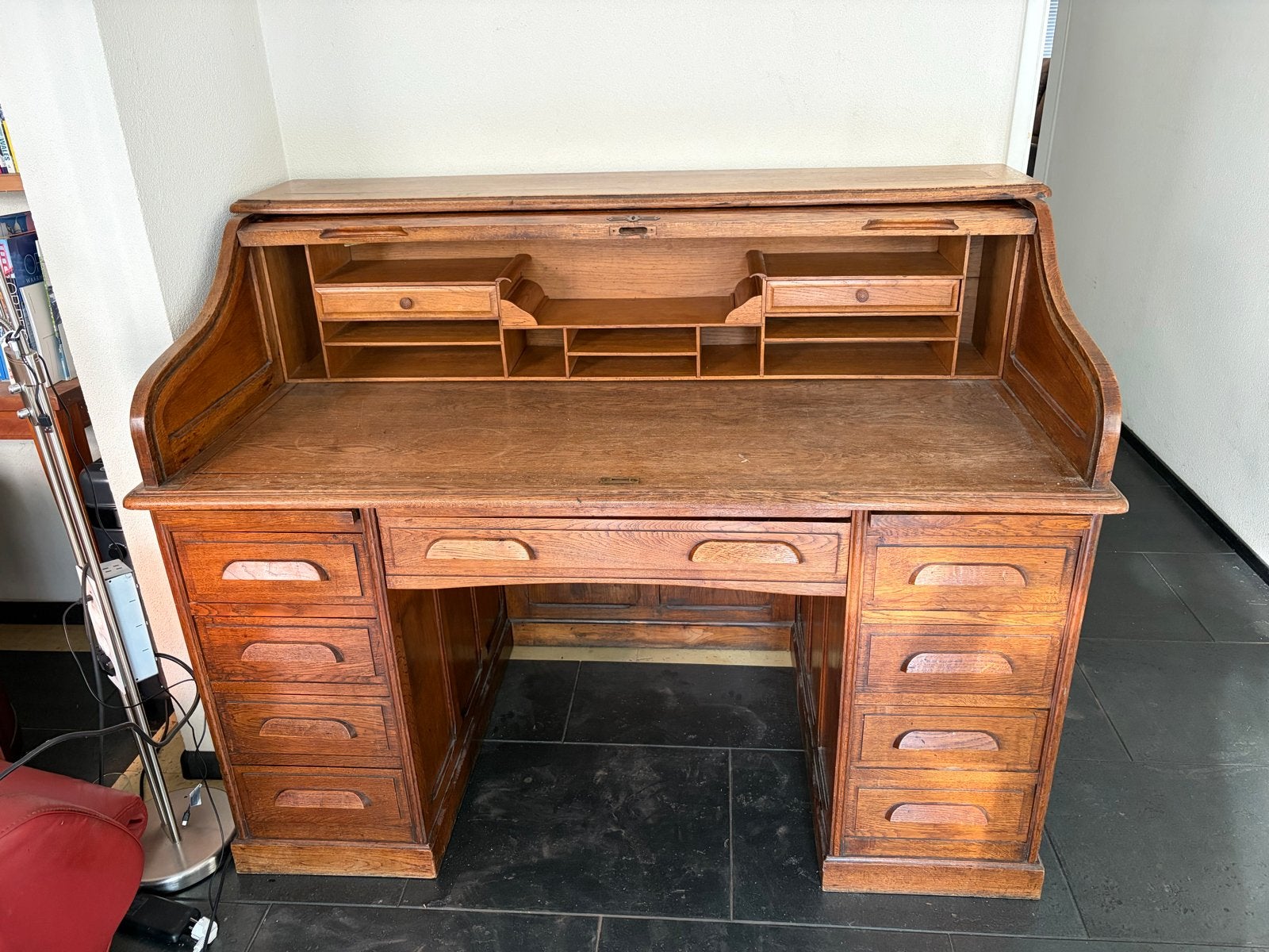 Antiek Eiken Roltop Bureau - Klassiek en Functioneel, Ophalen of Verzenden
