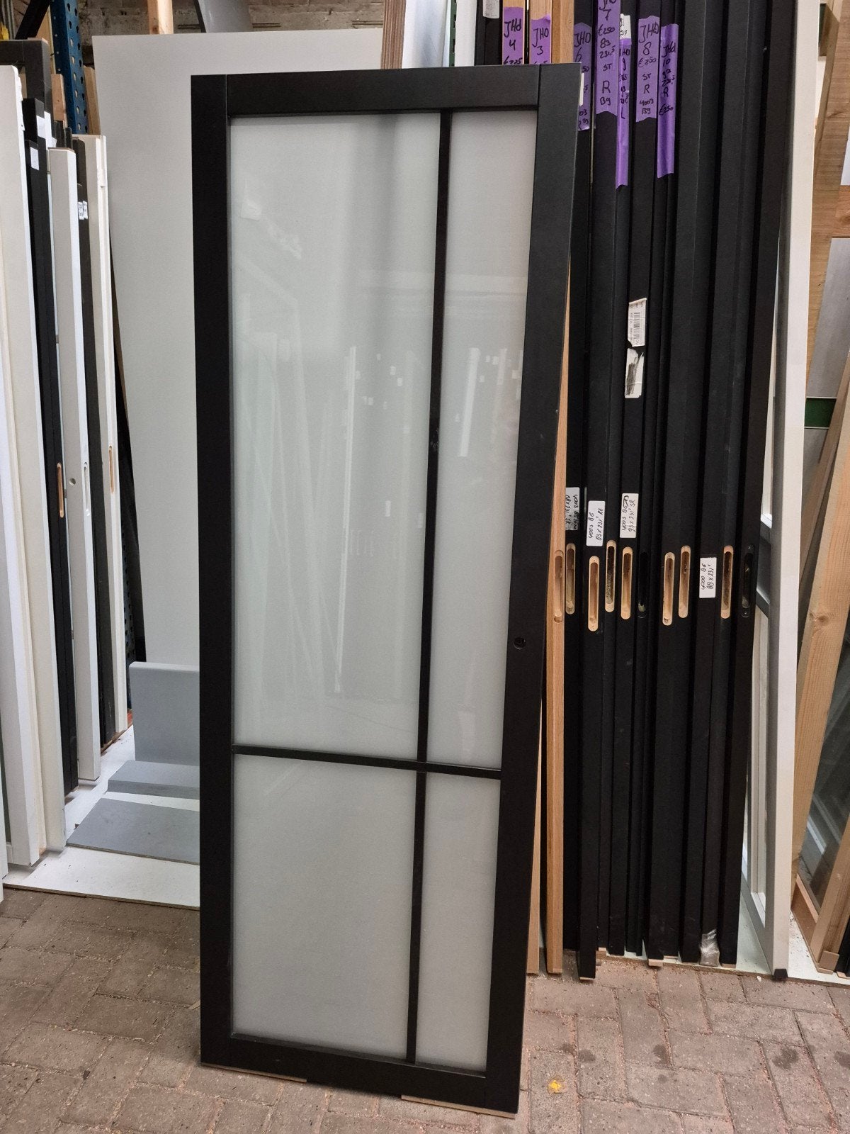 68x201,5cm staallook deur opdek links incl mat glas SL68, Ophalen, Minder dan 80 cm, Binnendeur, Nieuw