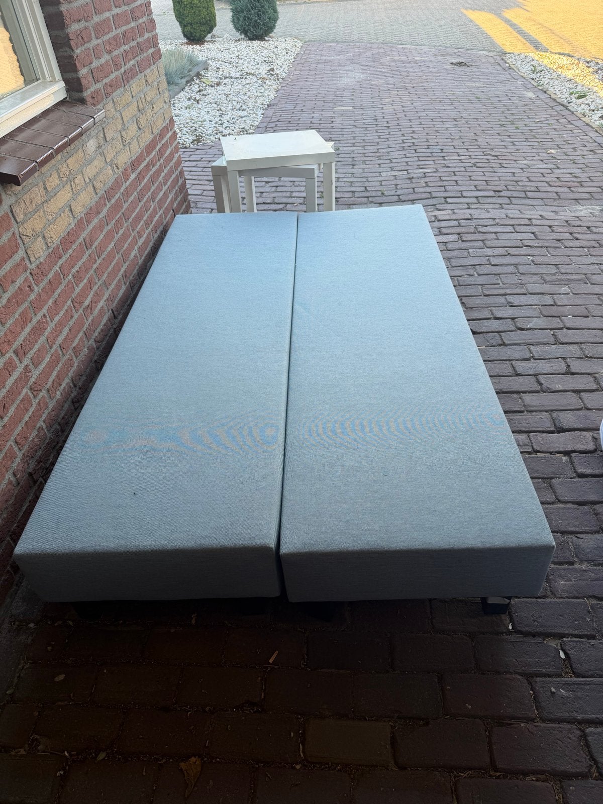 Gratis bed 120x200 met hoofdbord, Huis en Inrichting, Slaapkamer | Bedden, Ophalen, Gebruikt, Blauw, Twijfelaar