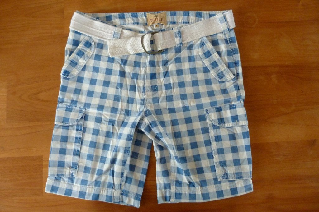 Korte broek, Refill, blauw/wit geblokt, incl. riem, maat L, Maat 52/54 (L), Blauw, Refill, Ophalen of Verzenden