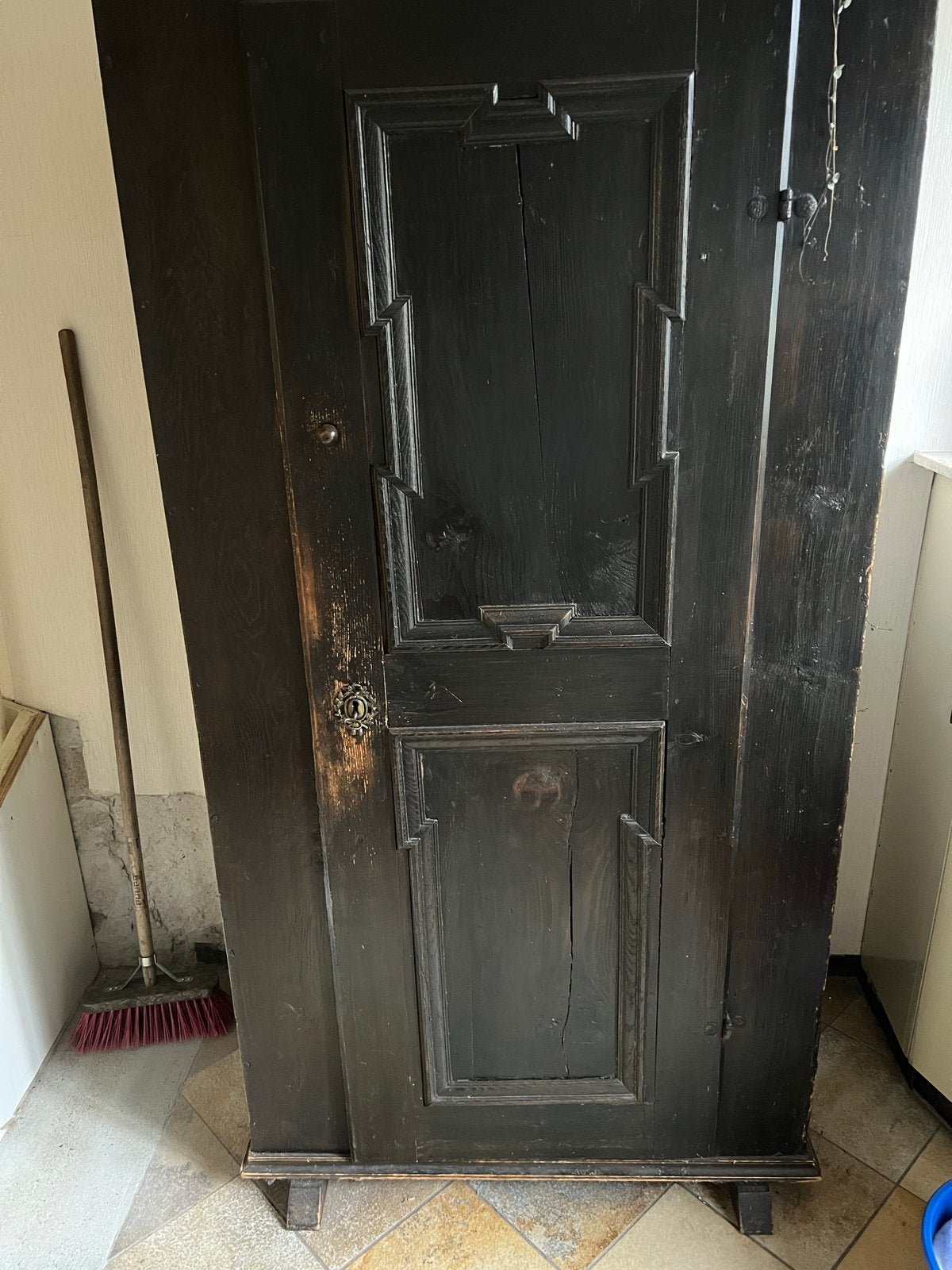 Antieke brocante houten vintage garderobe kast 195x100x60, Antiek en Kunst, Ophalen