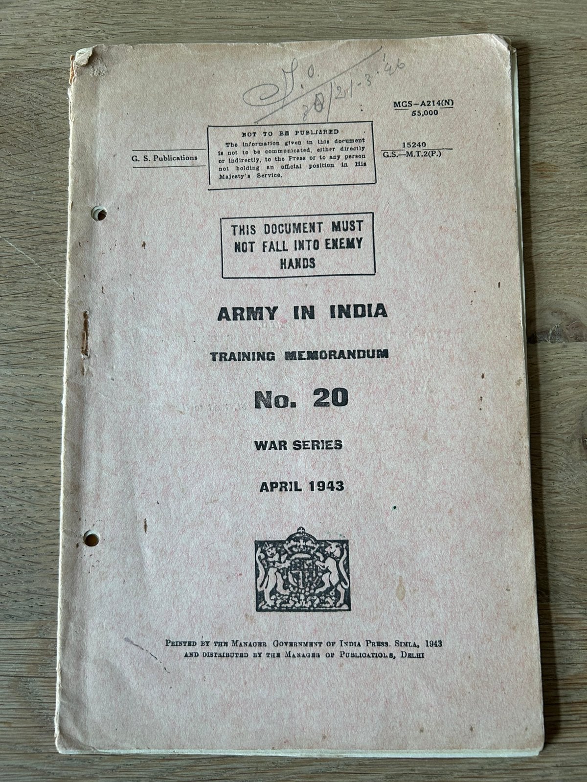 Army in India training memorandum 1943, Verzamelen, Ophalen of Verzenden, Amerika