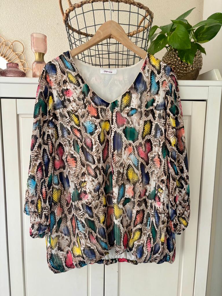 Paprika blouse met slangenprint maat 44, Ophalen of Verzenden, Zo goed als nieuw, Maat 42/44 (L), Overige kleuren