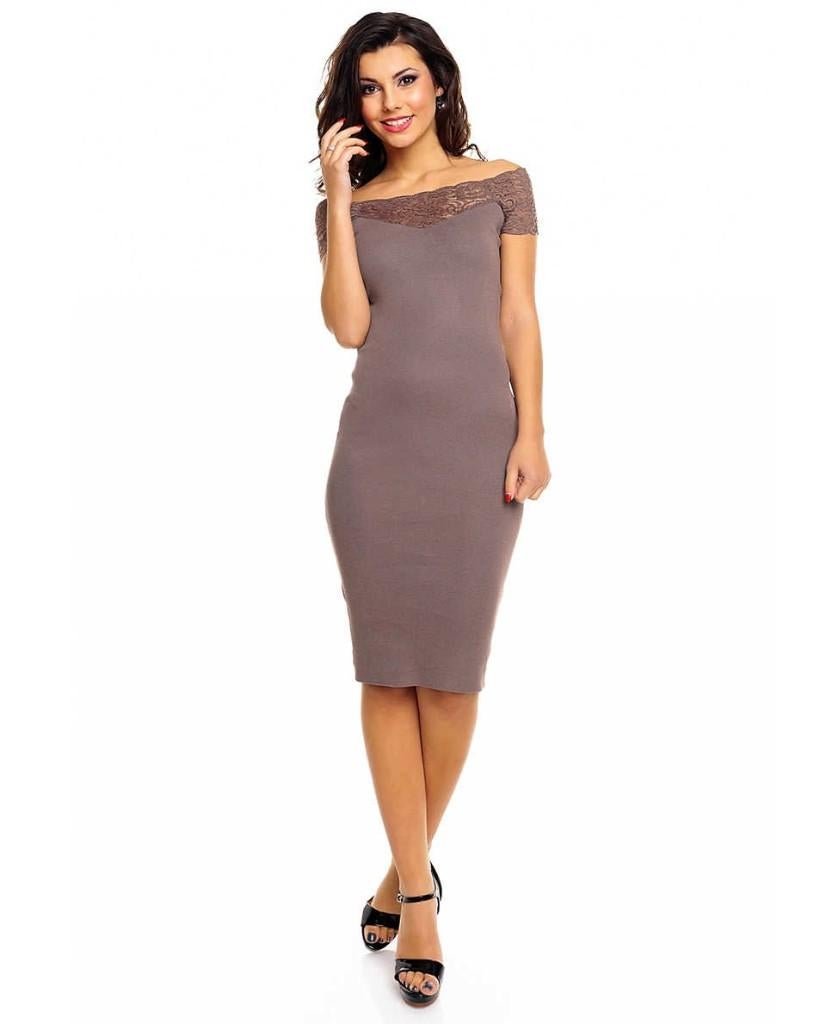 NIEUW Fijngebreide jurk met kant, 1 maat (36/40), Bruin, Kleding | Dames, Maat 38/40 (M), Bruin, Nieuw, Ophalen of Verzenden